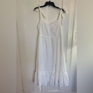 Lulu's Elegant White Midi Dress with Bow Straps